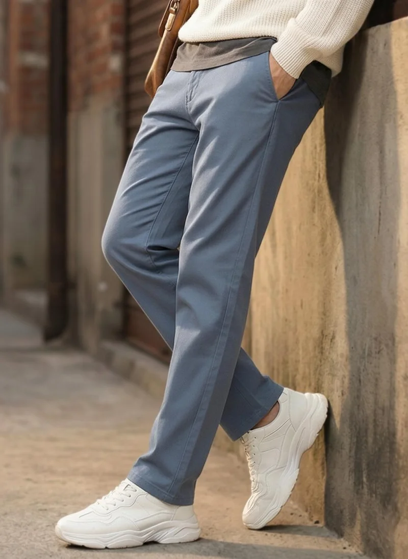 Urbano Fashion Men's Steel Blue Cotton Slim Fit Casual Chinos Trousers Stretch